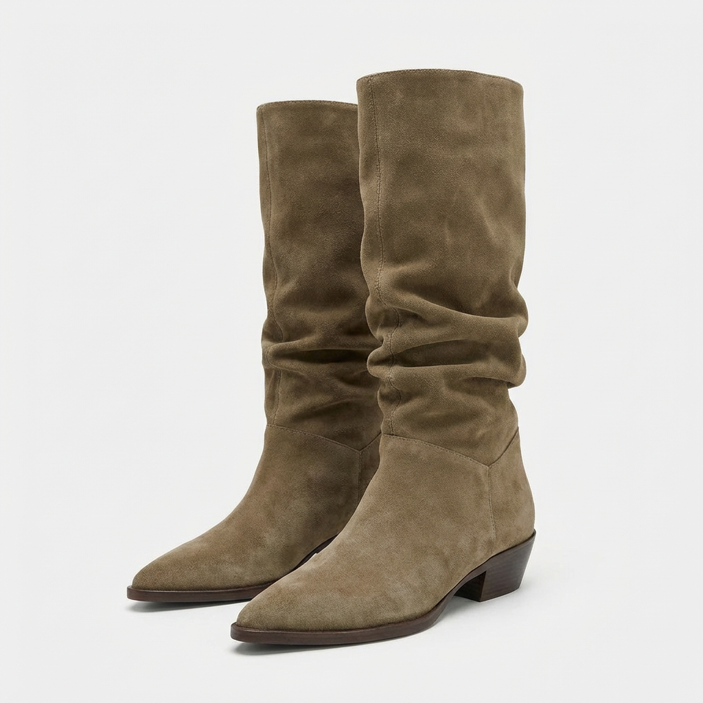 Jade – Bottes Beiges Effet Plissé