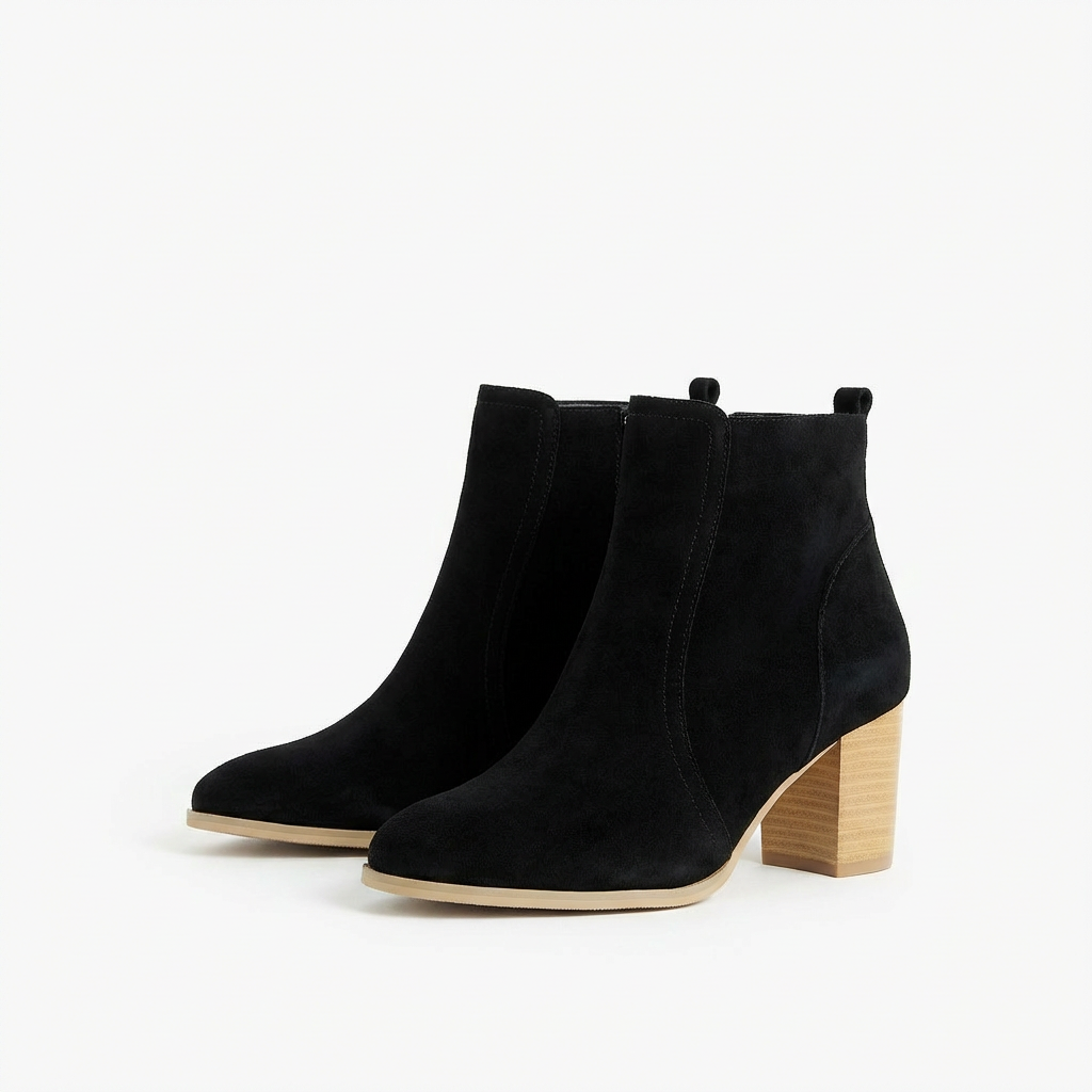 Inès – Bottines Noires à Talon Bois