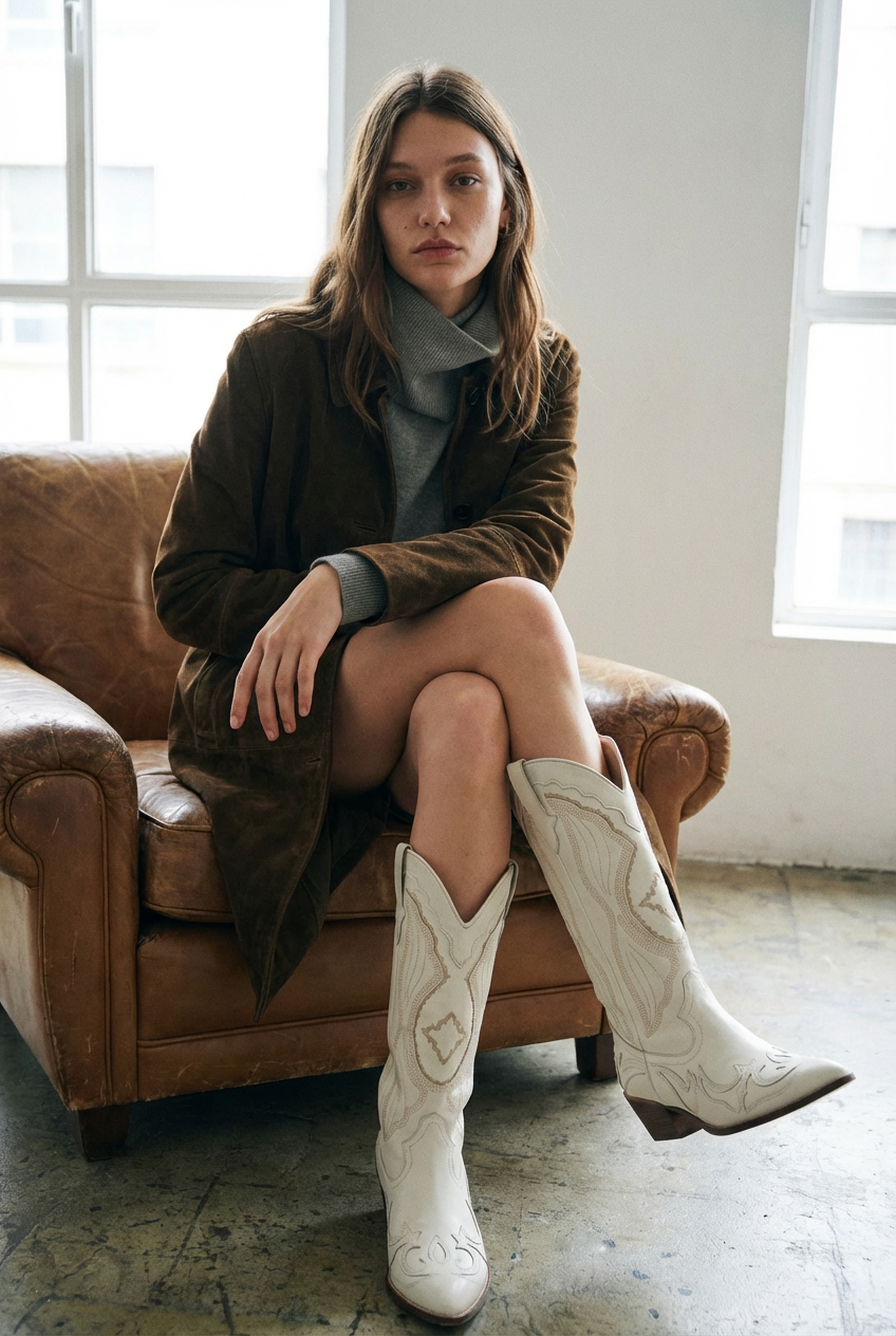 Willow – Santiag Blanche Brodée Style Cowboy