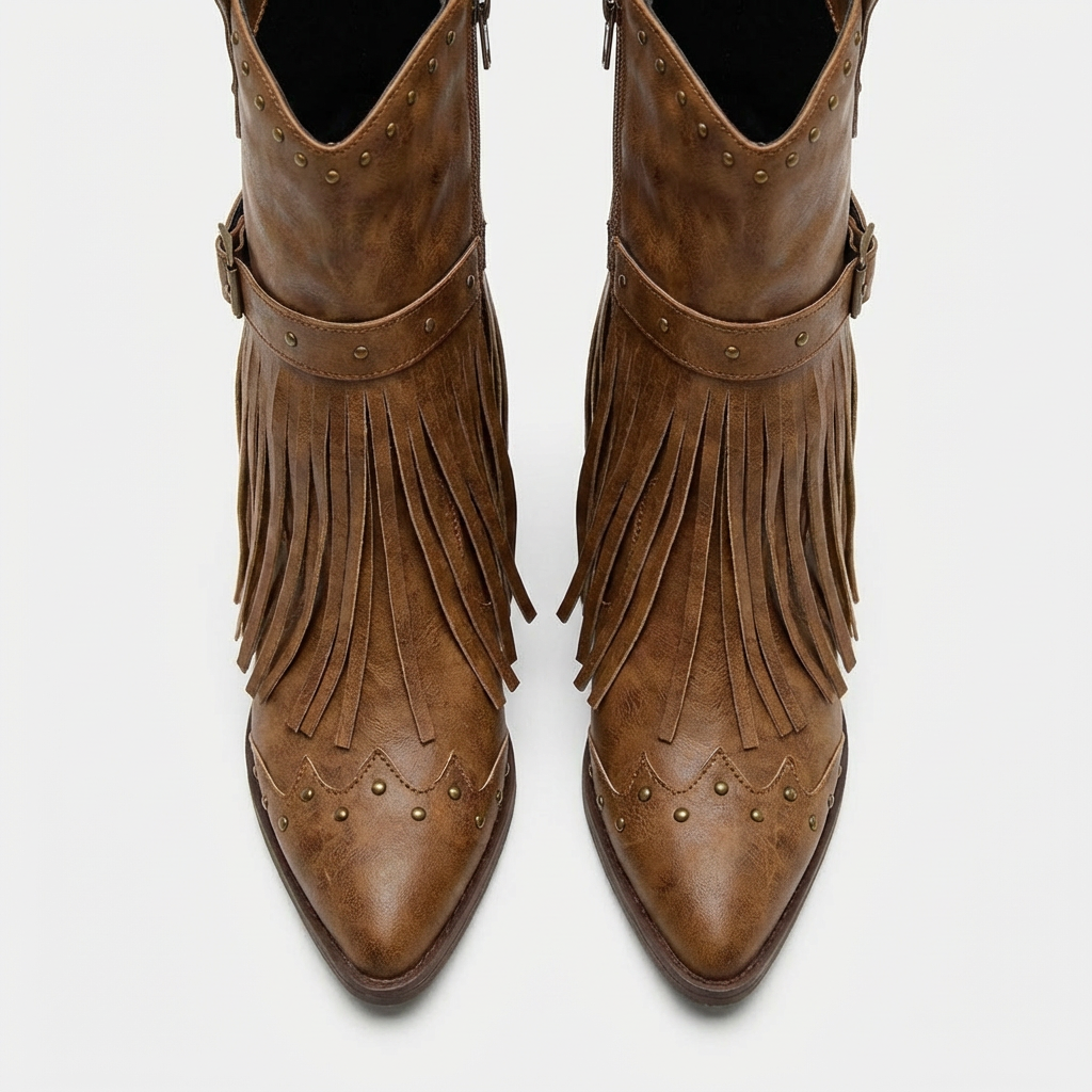 Maya – Bottes Camel à Franges en Daim