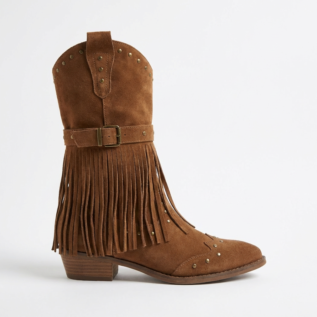 Maya – Bottes Camel à Franges en Daim