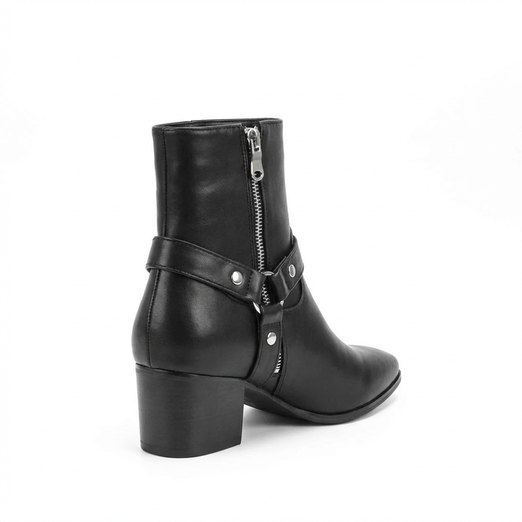 Nina – Bottines Noires à Brides et Talon Bas