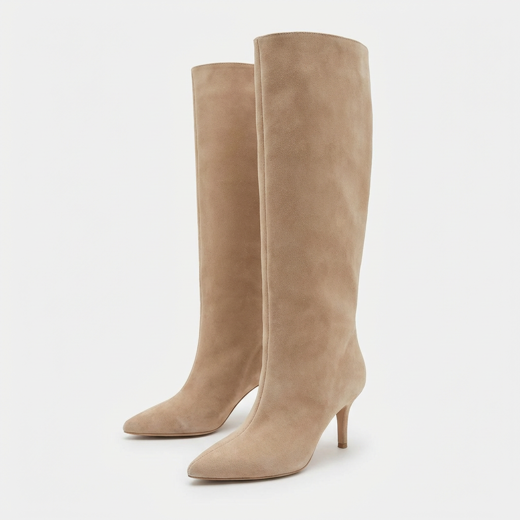 Sofia – Bottes Beiges en Daim à Talon Fin