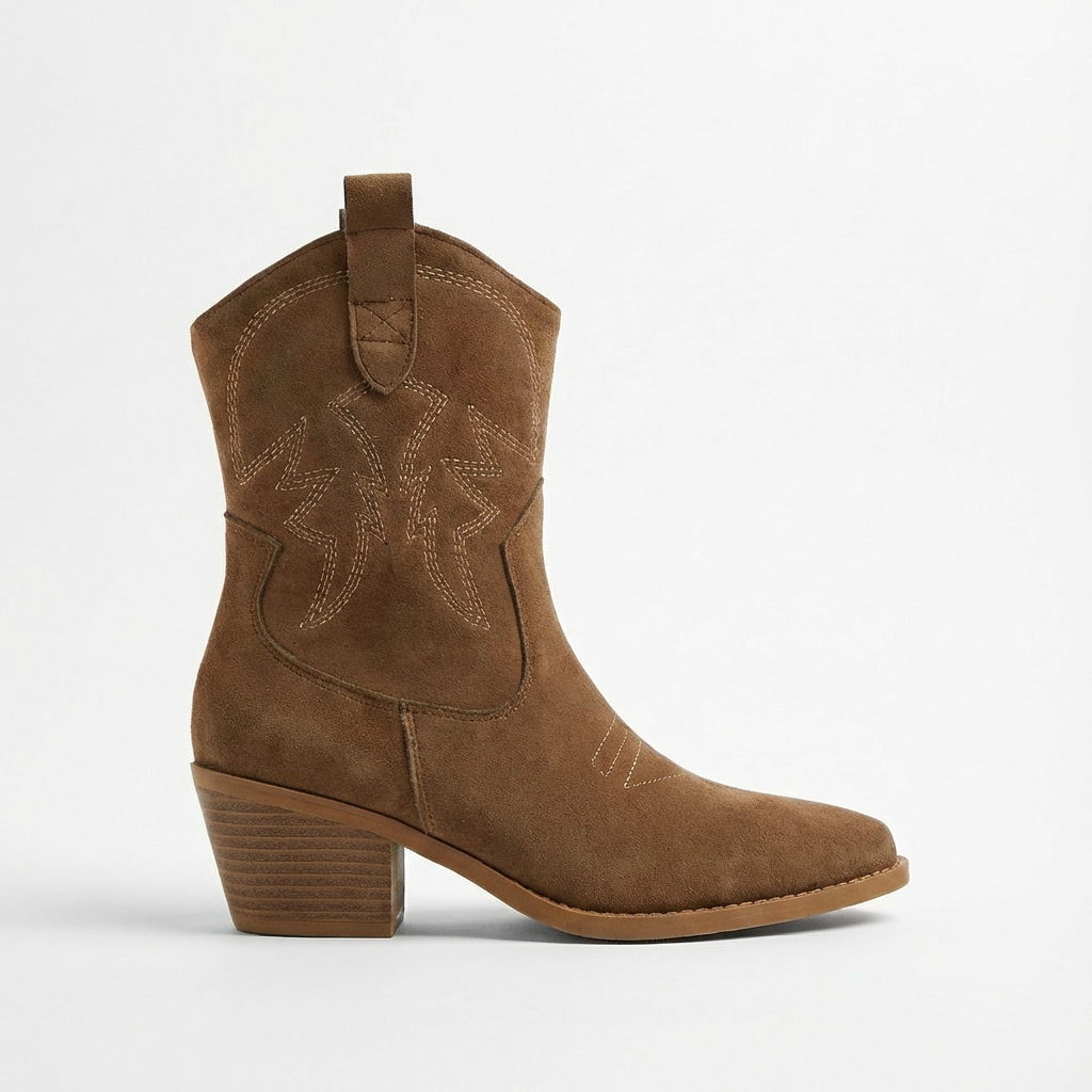 June – Santiag en Daim Camel à Talon Bois