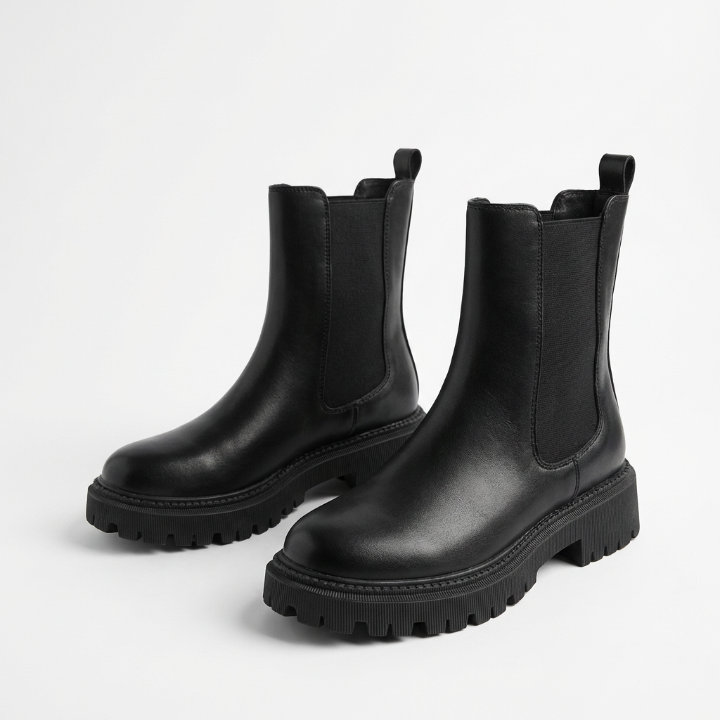 Luna – Bottines Chelsea Noires à Semelle Crantée