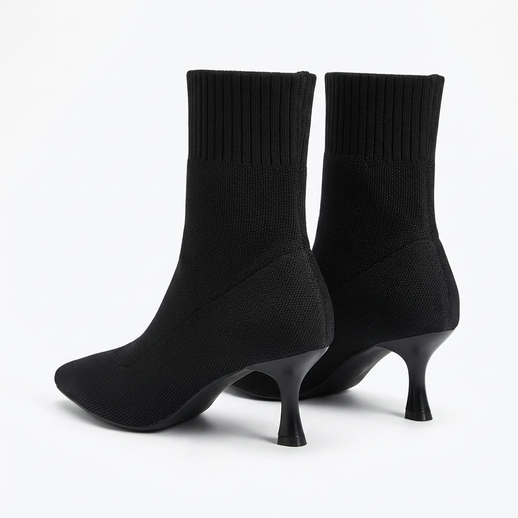 Elena – Bottines Noires à Talon Effet Chaussette