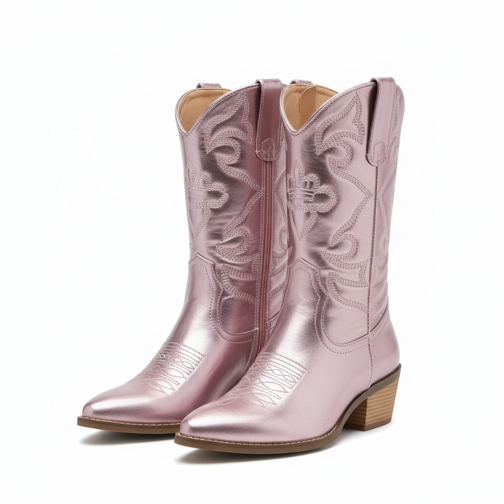 Daisy – Santiag Rose Métallisée Style Cowboy