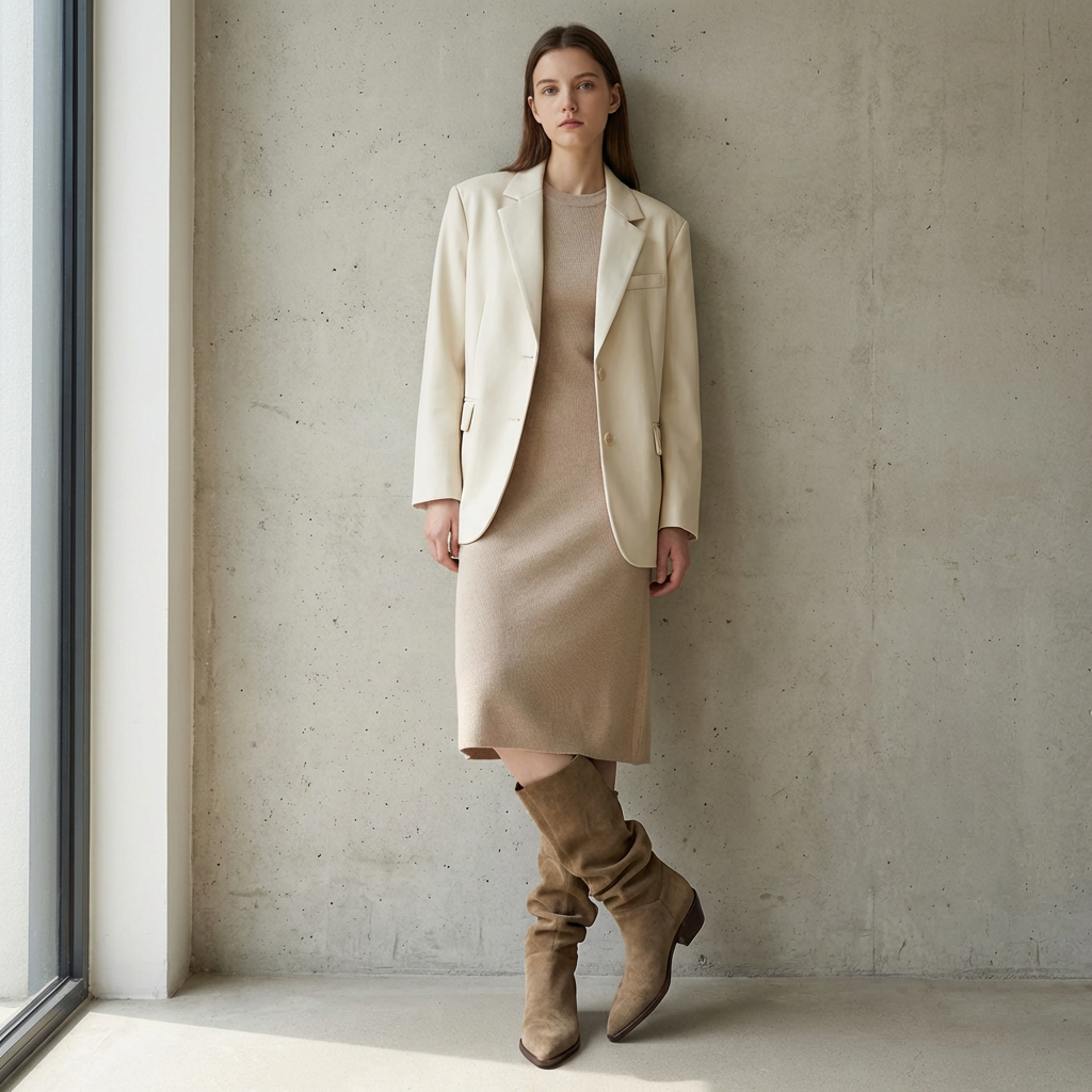 Jade – Bottes Beiges Effet Plissé