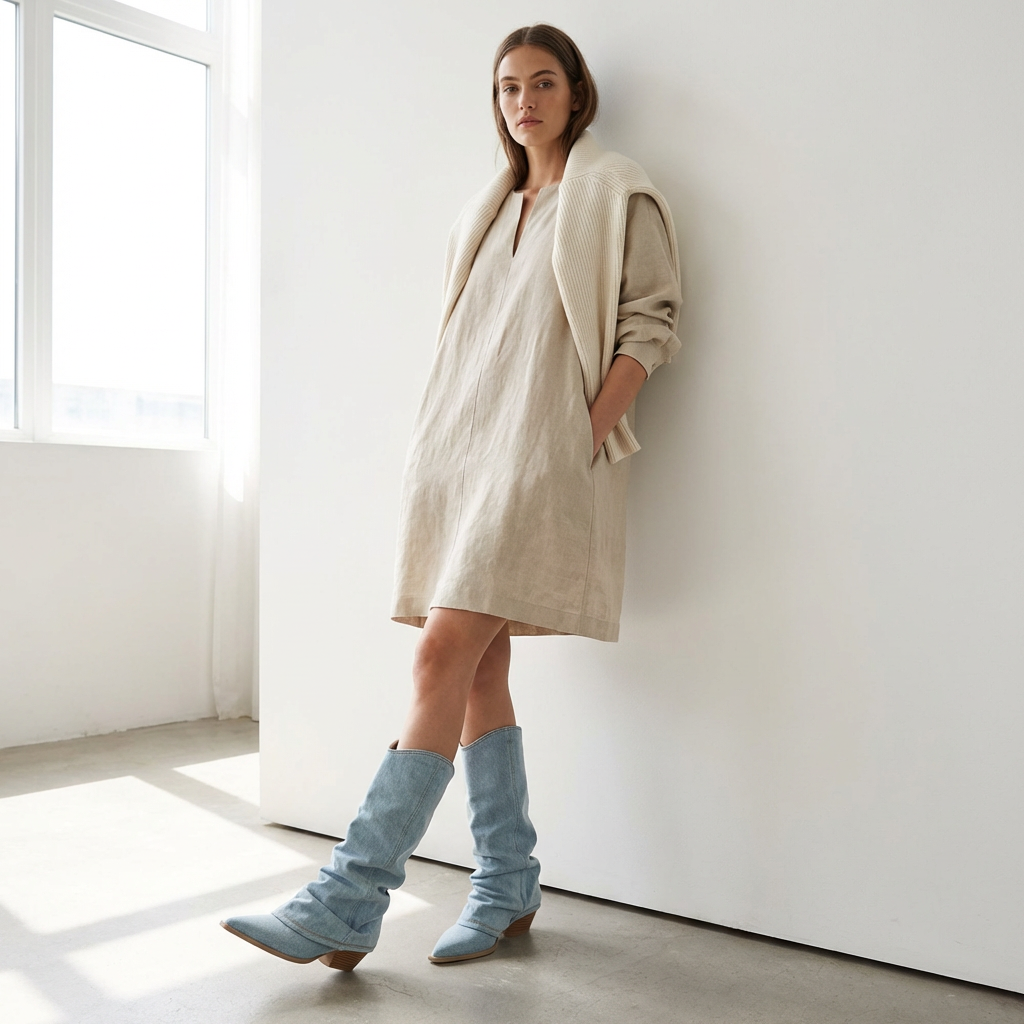 Indigo – Bottes Hautes au Design Plissé