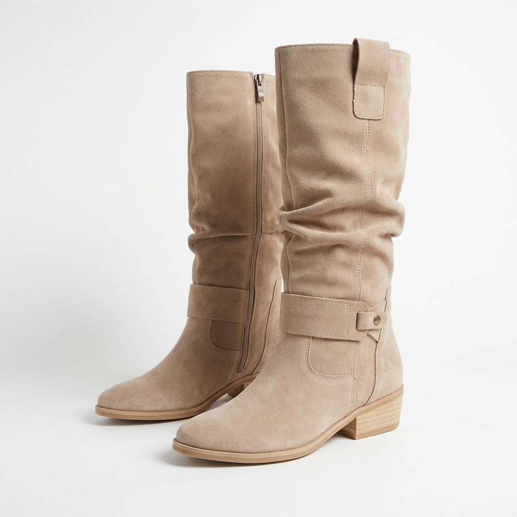Lou – Bottines en Daim Beige à Talon Bas