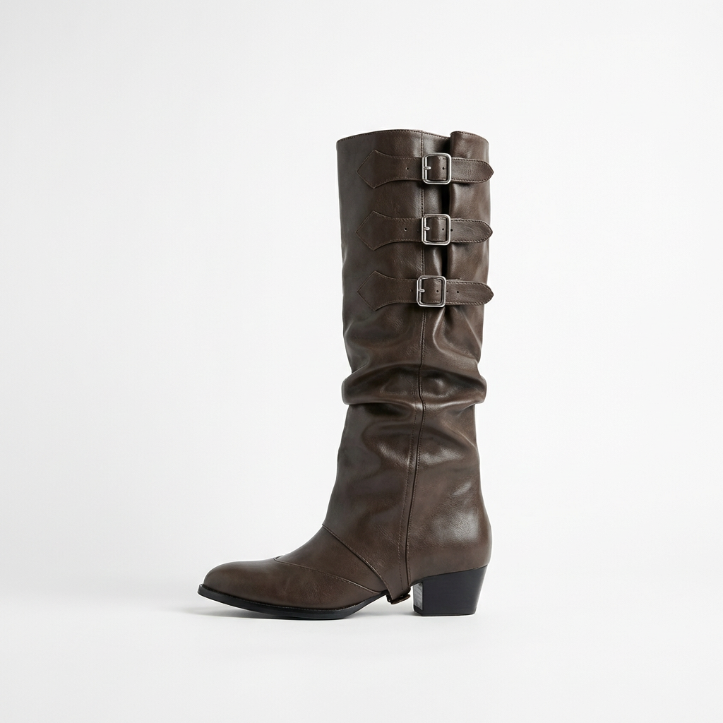 Camille – Bottes Marron à Talon avec Boucles