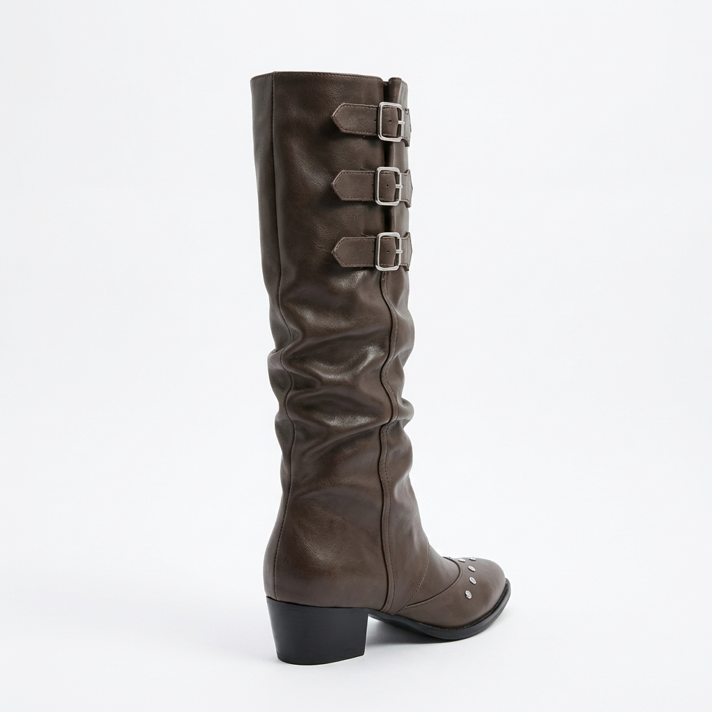 Camille – Bottes Marron à Talon avec Boucles