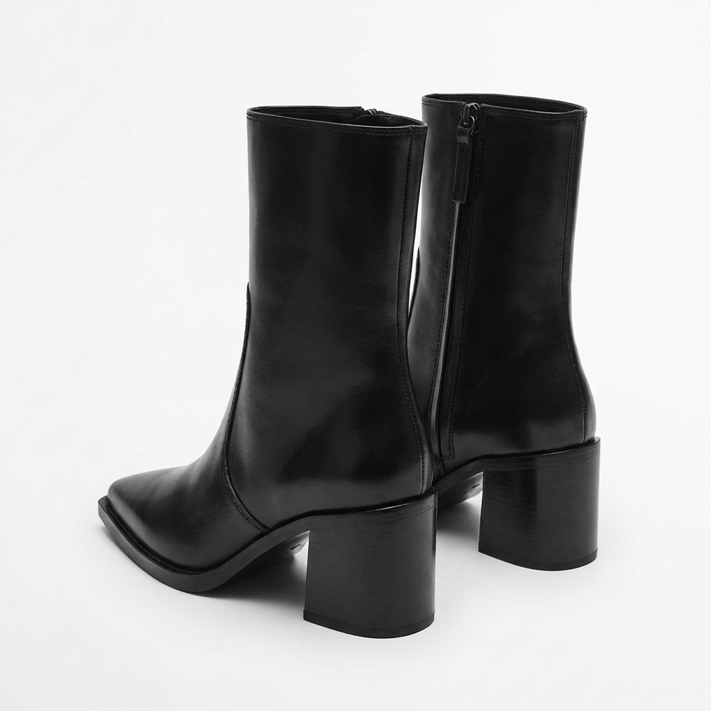 Nora – Bottines Noires à Talon Carré