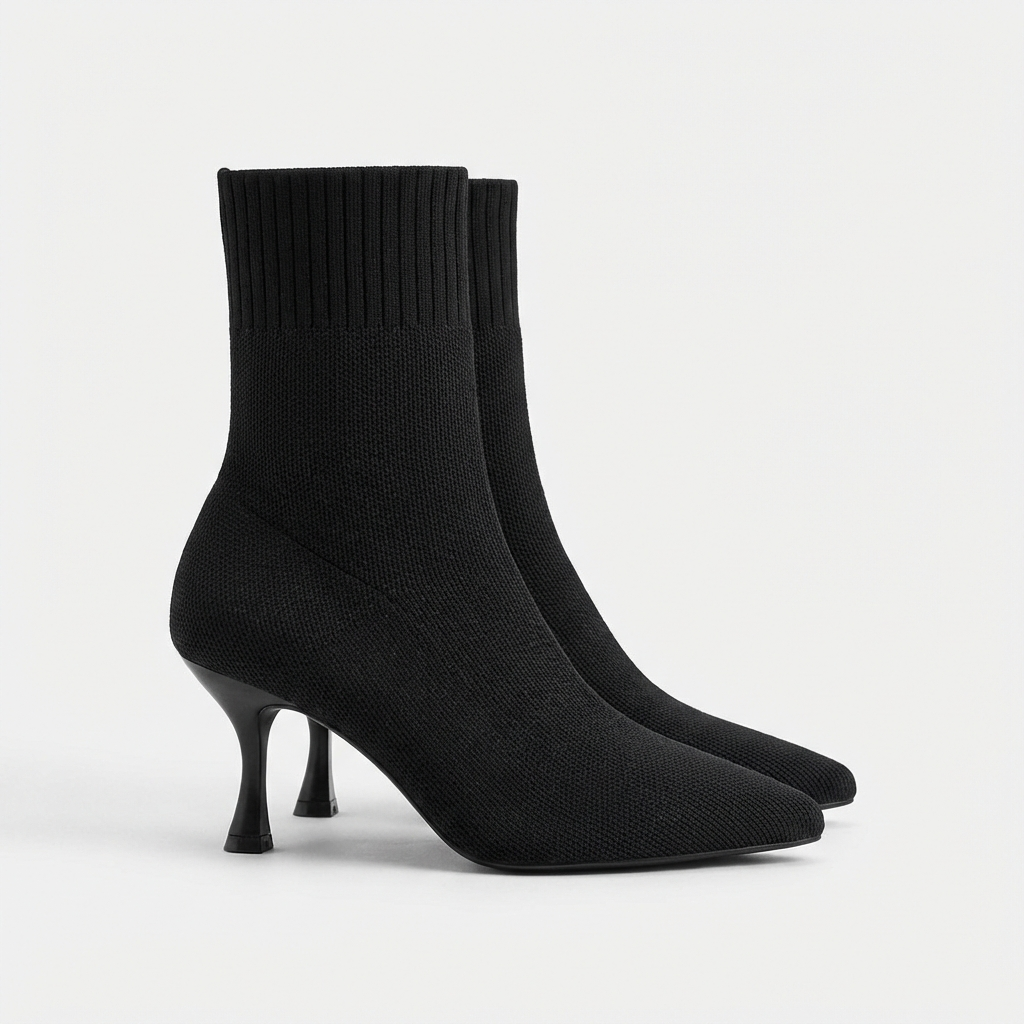 Elena – Bottines Noires à Talon Effet Chaussette