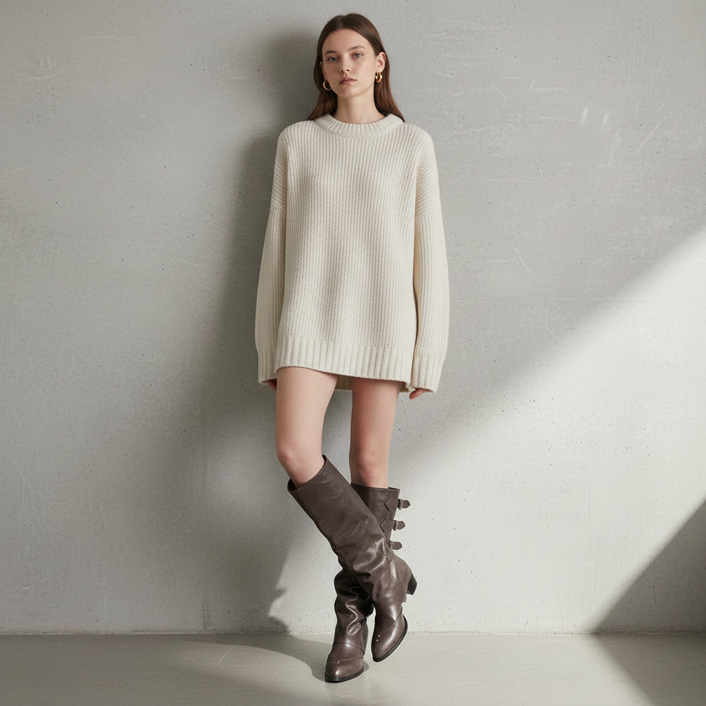 Camille – Bottes Marron à Talon avec Boucles