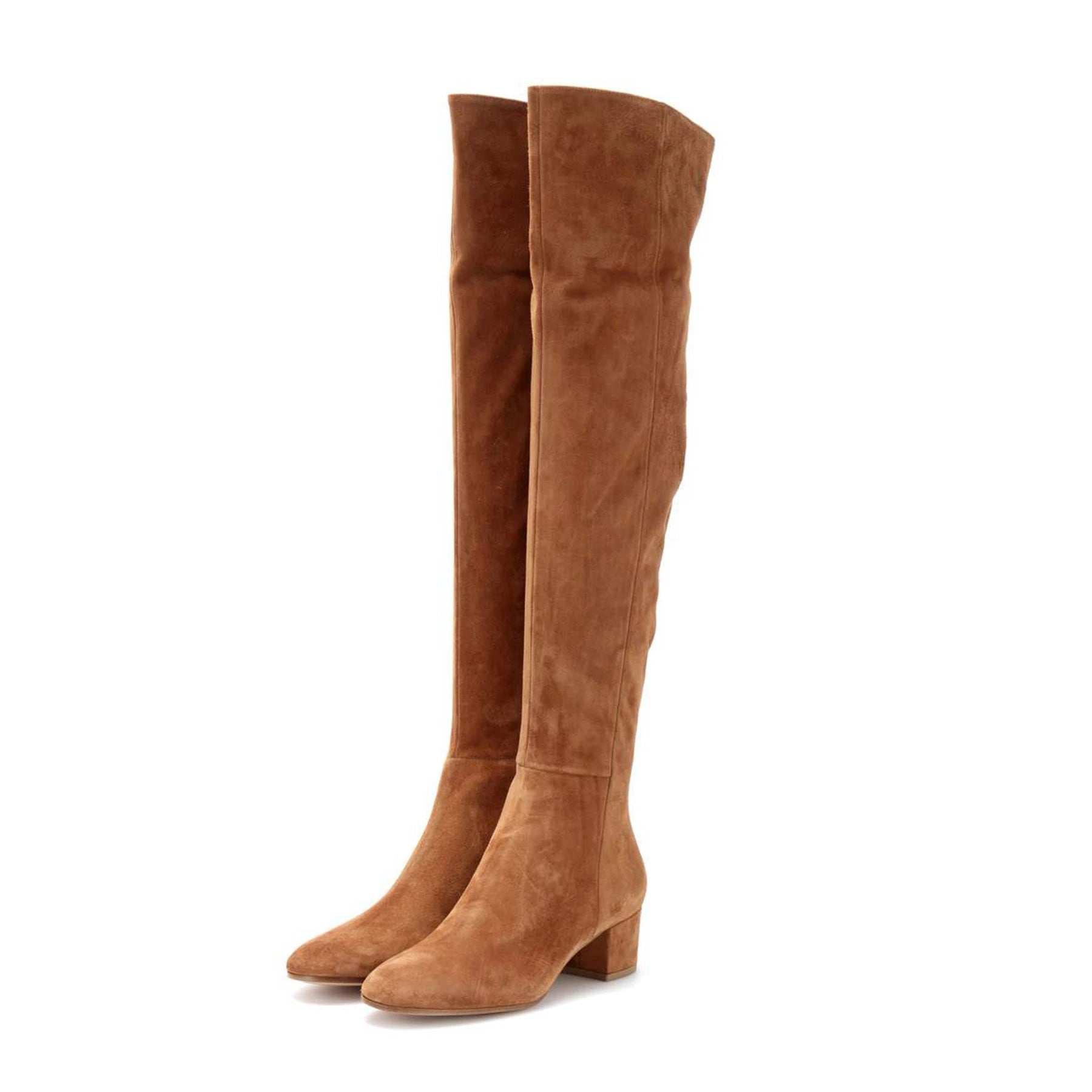 Inès – Bottes Grises en Daim Mi-Mollet à Talon Bas