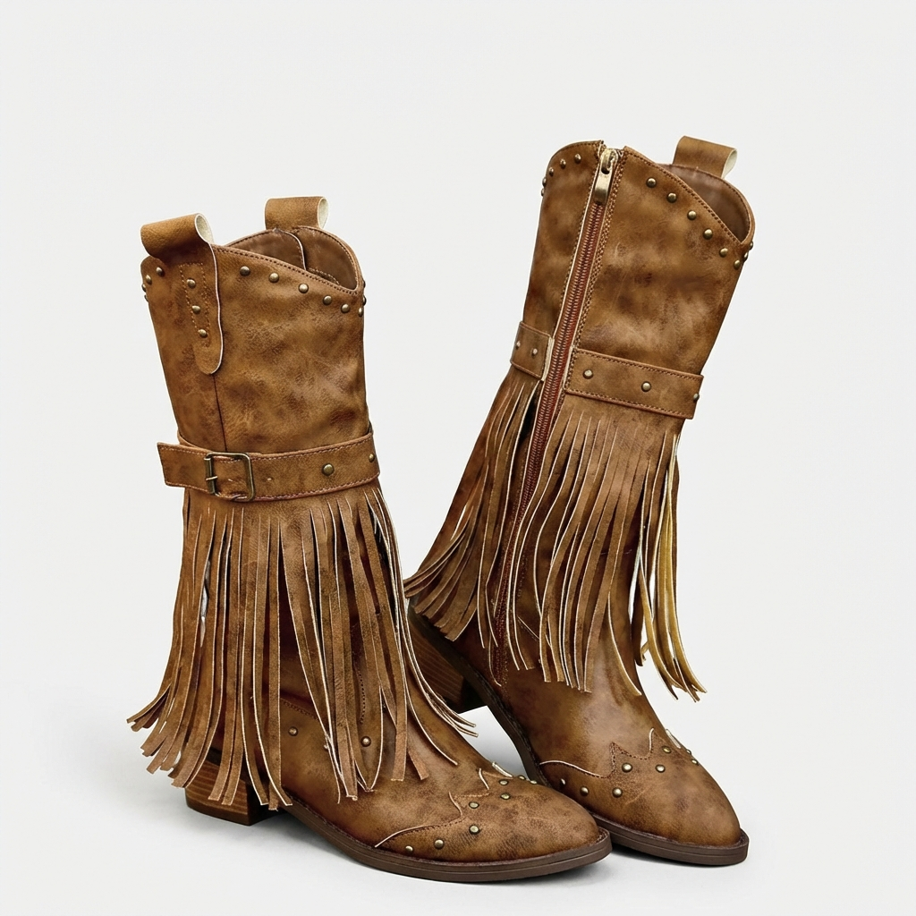 Maya – Bottes Camel à Franges en Daim