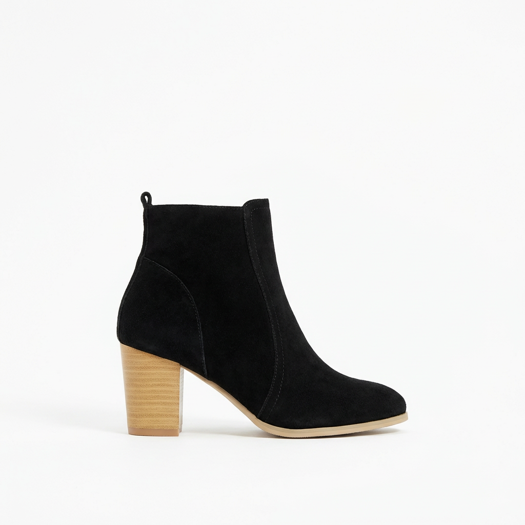 Inès – Bottines Noires à Talon Bois