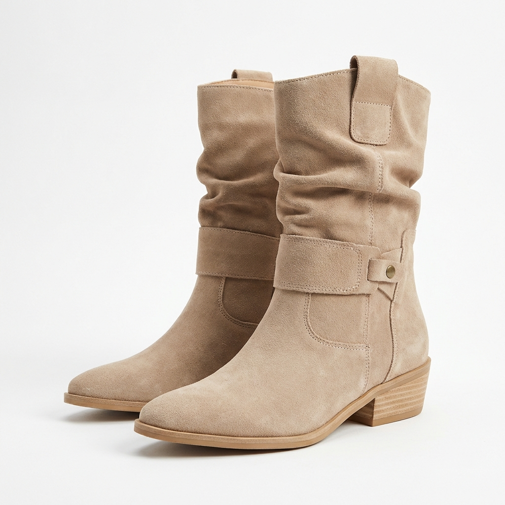 Lou – Bottines en Daim Beige à Talon Bas