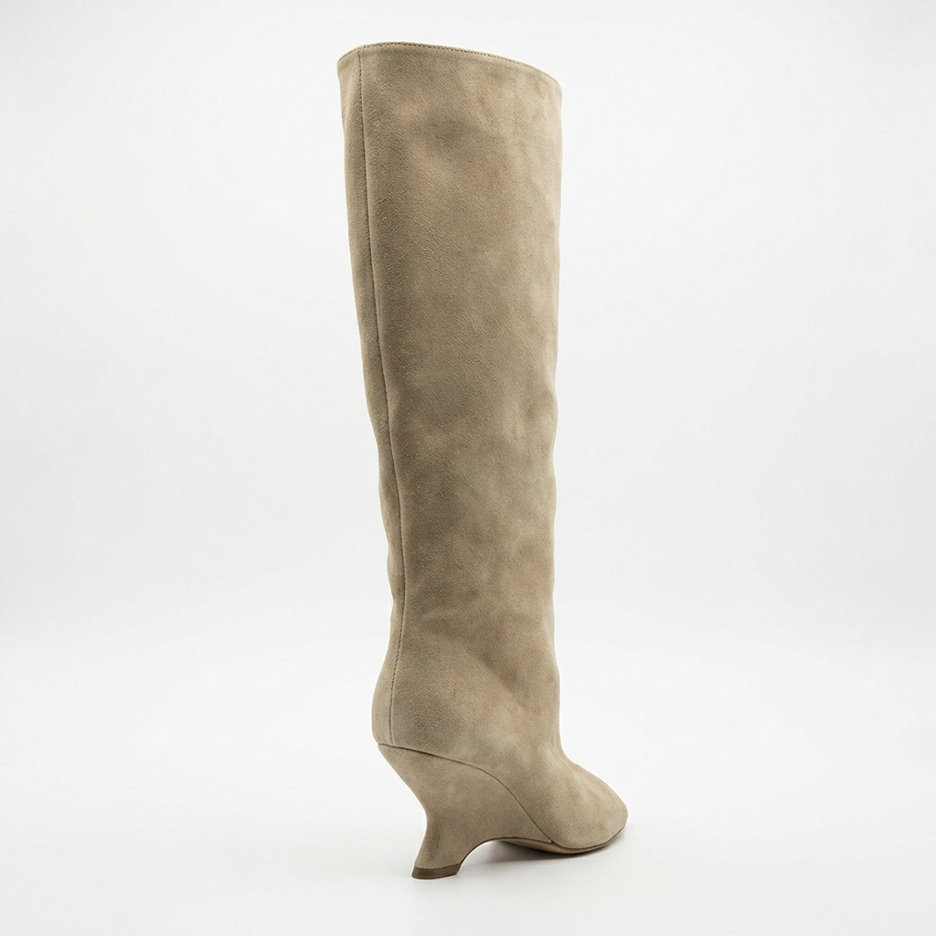 Paola – Bottes Beiges en Daim Open Toe à Talon