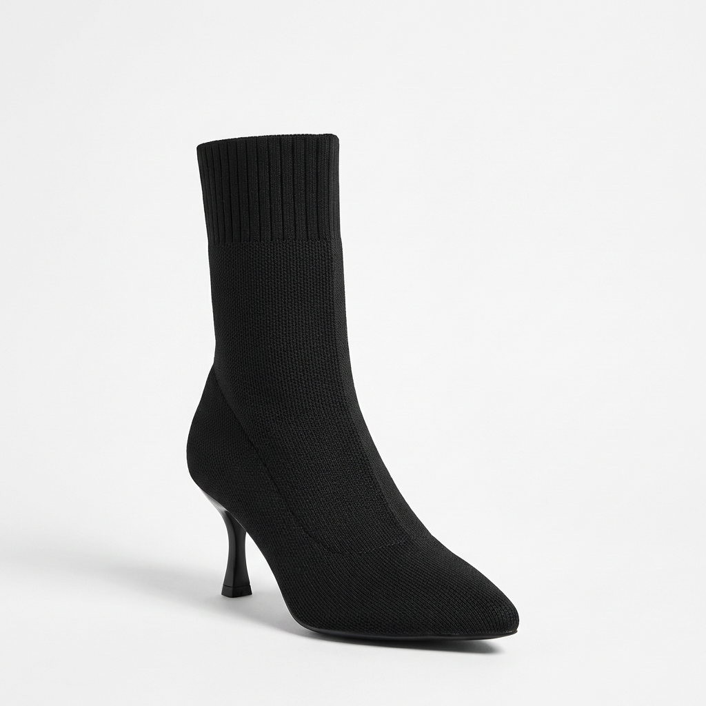 Elena – Bottines Noires à Talon Effet Chaussette