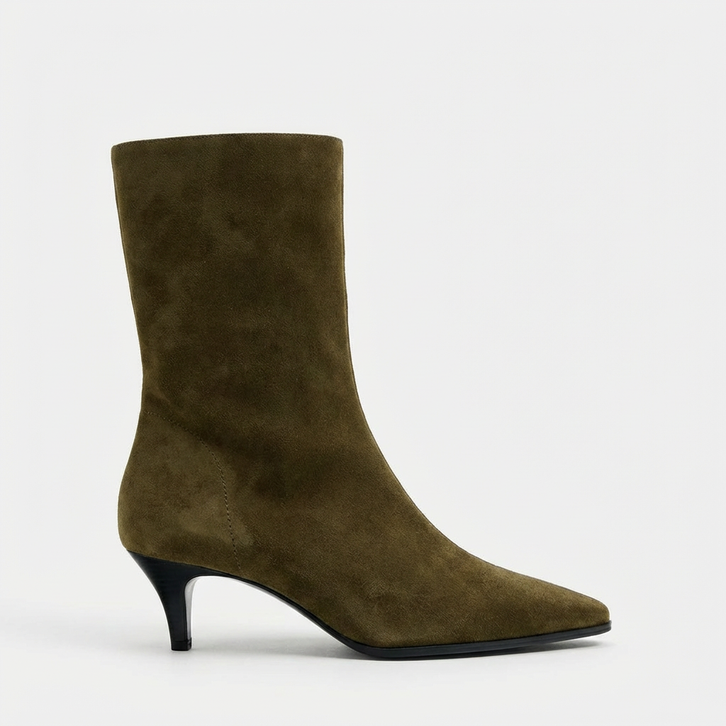 Olivia – Bottines Vert Olive en Daim