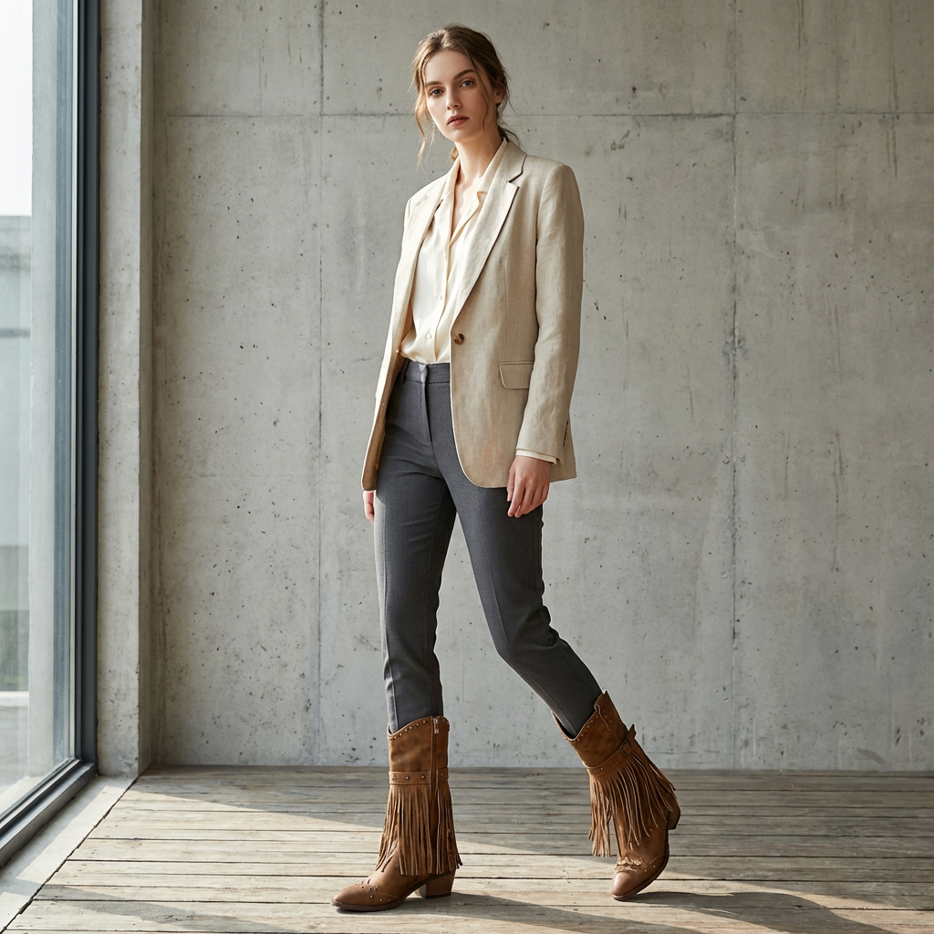 Maya – Bottes Camel à Franges en Daim