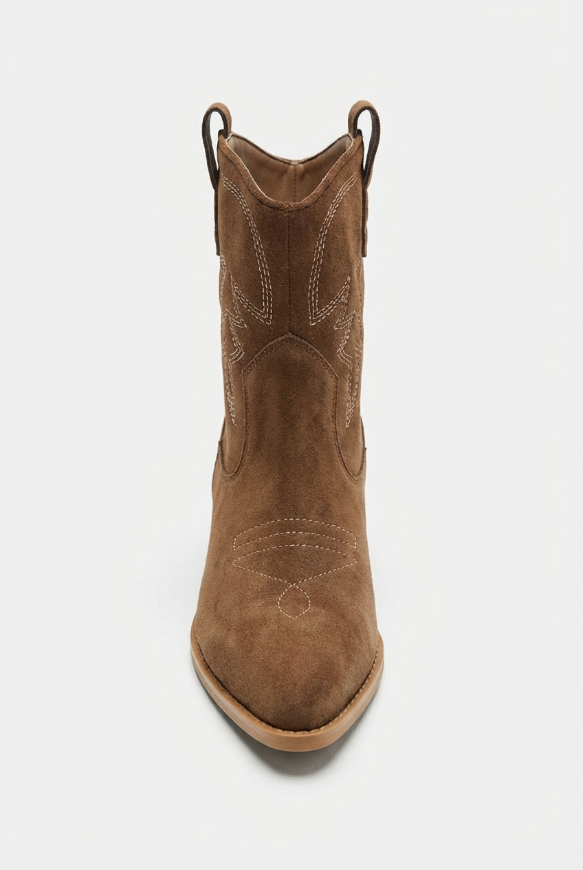 June – Santiag en Daim Camel à Talon Bois