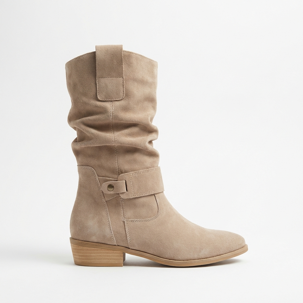 Lou – Bottines en Daim Beige à Talon Bas