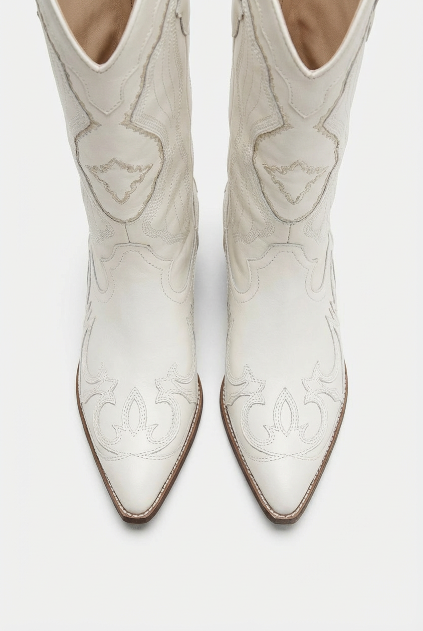 Willow – Santiag Blanche Brodée Style Cowboy