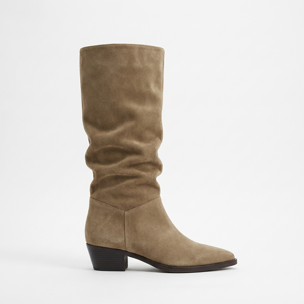 Jade – Bottes Beiges Effet Plissé