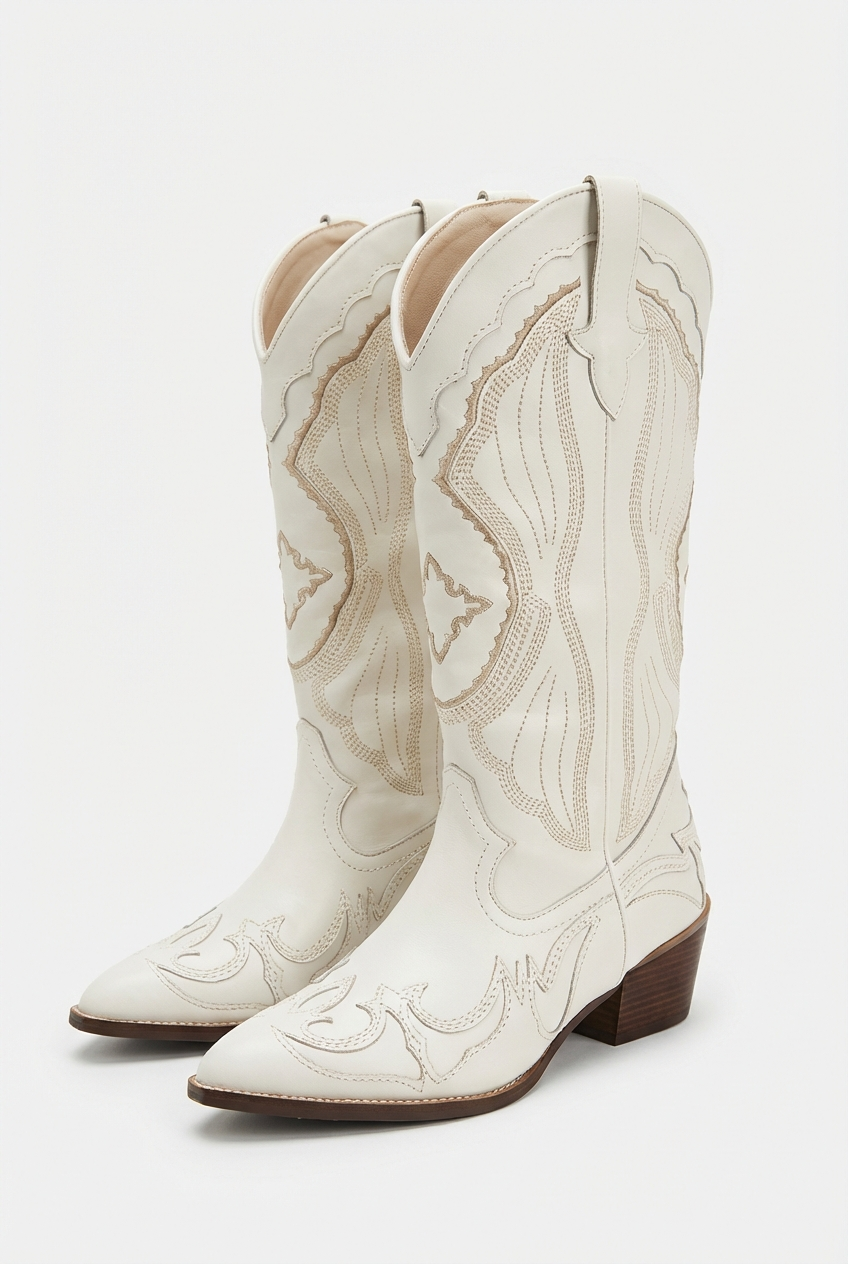 Willow – Santiag Blanche Brodée Style Cowboy