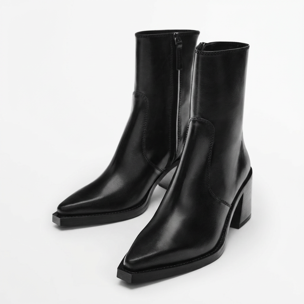 Nora – Bottines Noires à Talon Carré