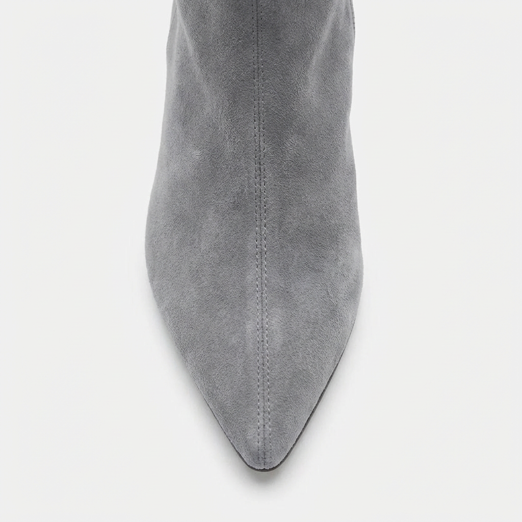 Inès – Bottes Grises en Daim Mi-Mollet à Talon Bas