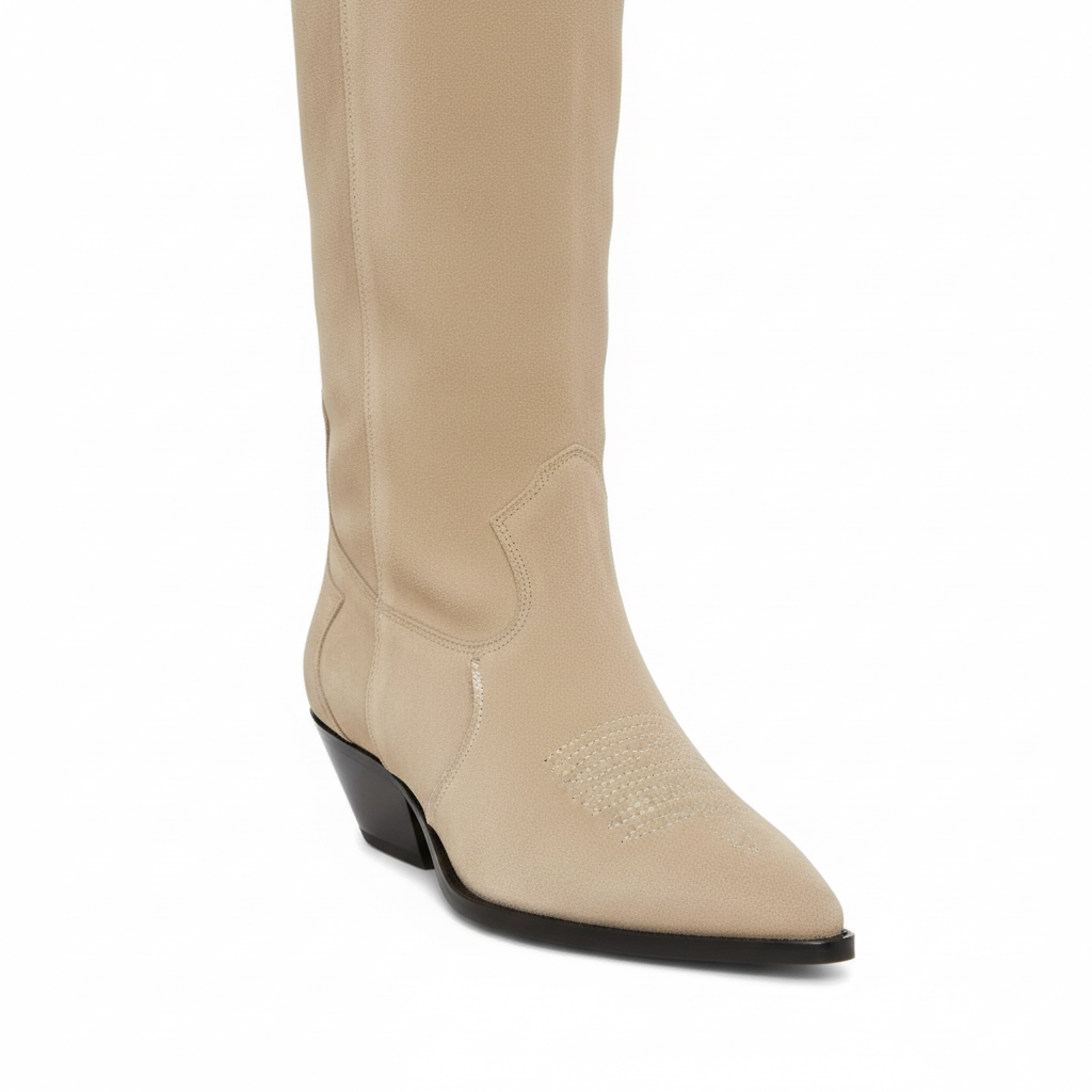 Élise – Bottes Beiges en Daim à Bout Pointu