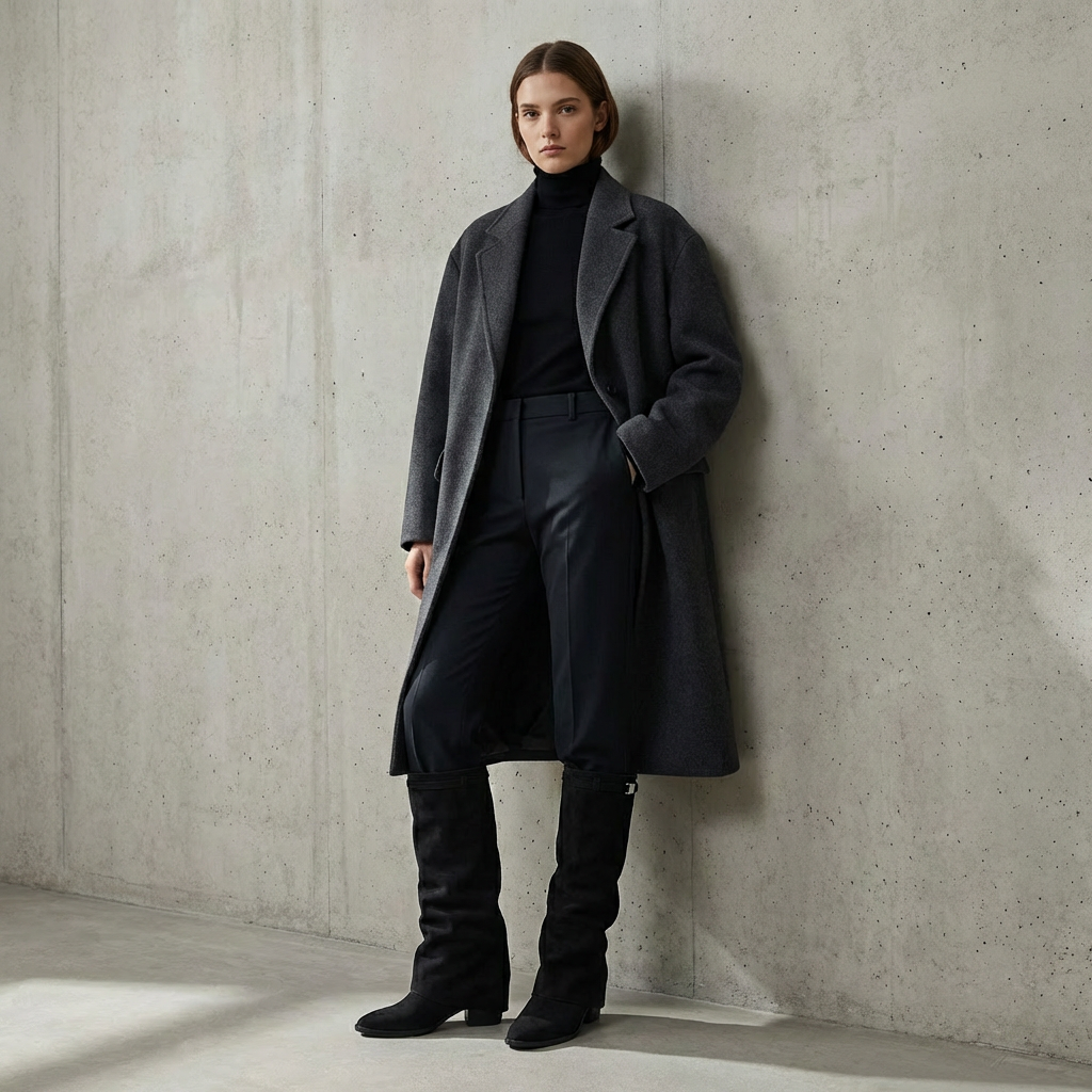 Juliette – Bottes Noires en Daim Mi-Mollet à Talon Bas