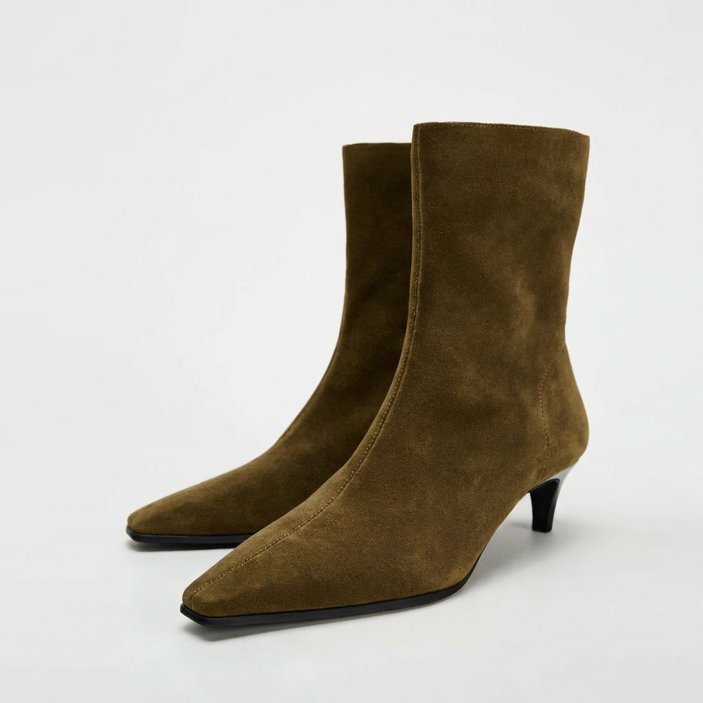 Olivia – Bottines Vert Olive en Daim