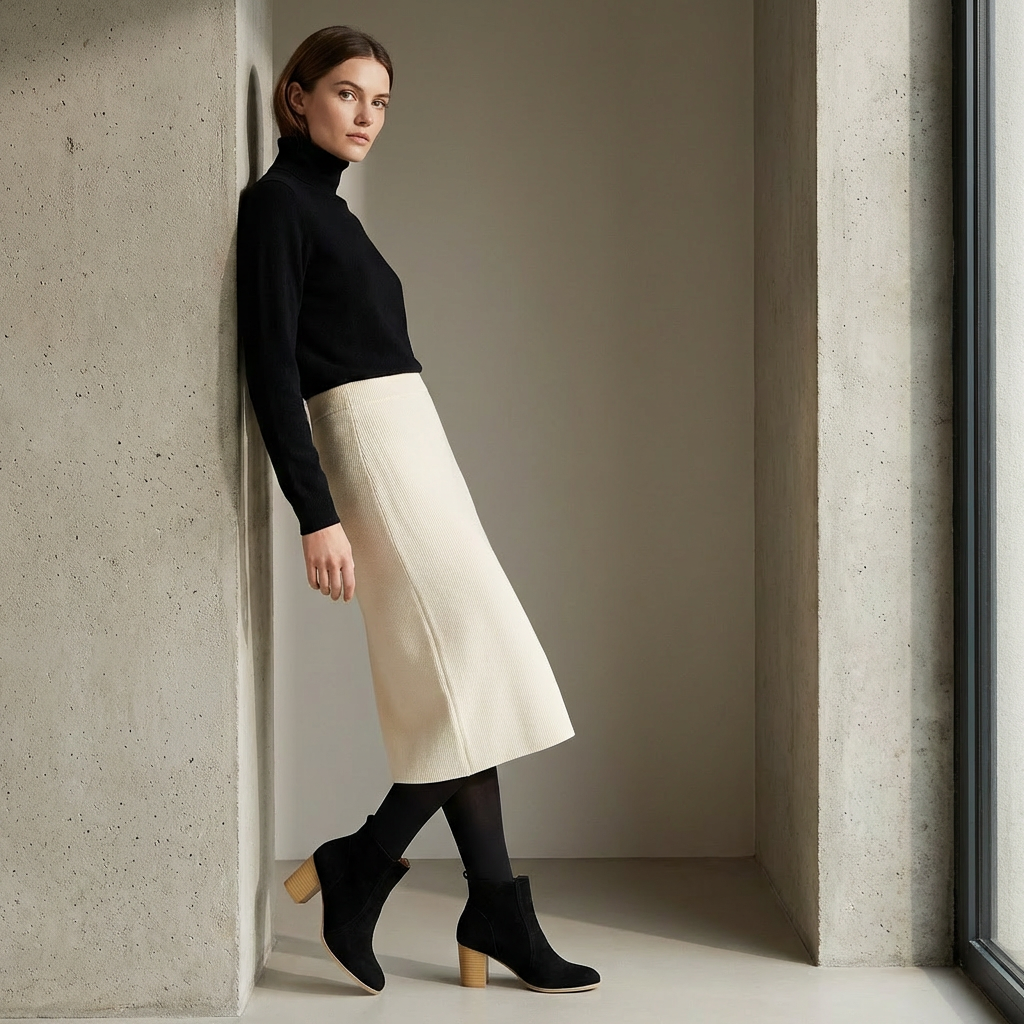 Inès – Bottines Noires à Talon Bois