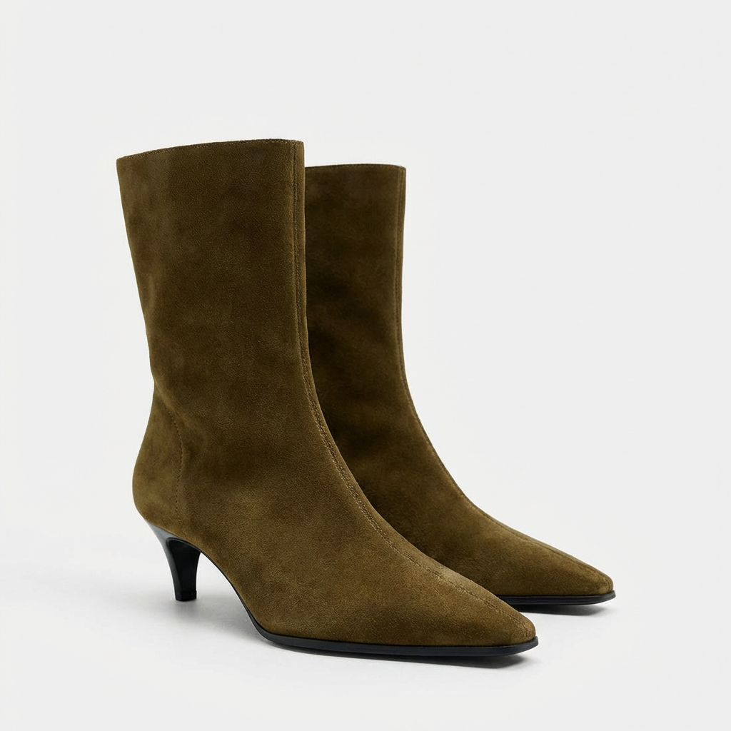 Olivia – Bottines Vert Olive en Daim