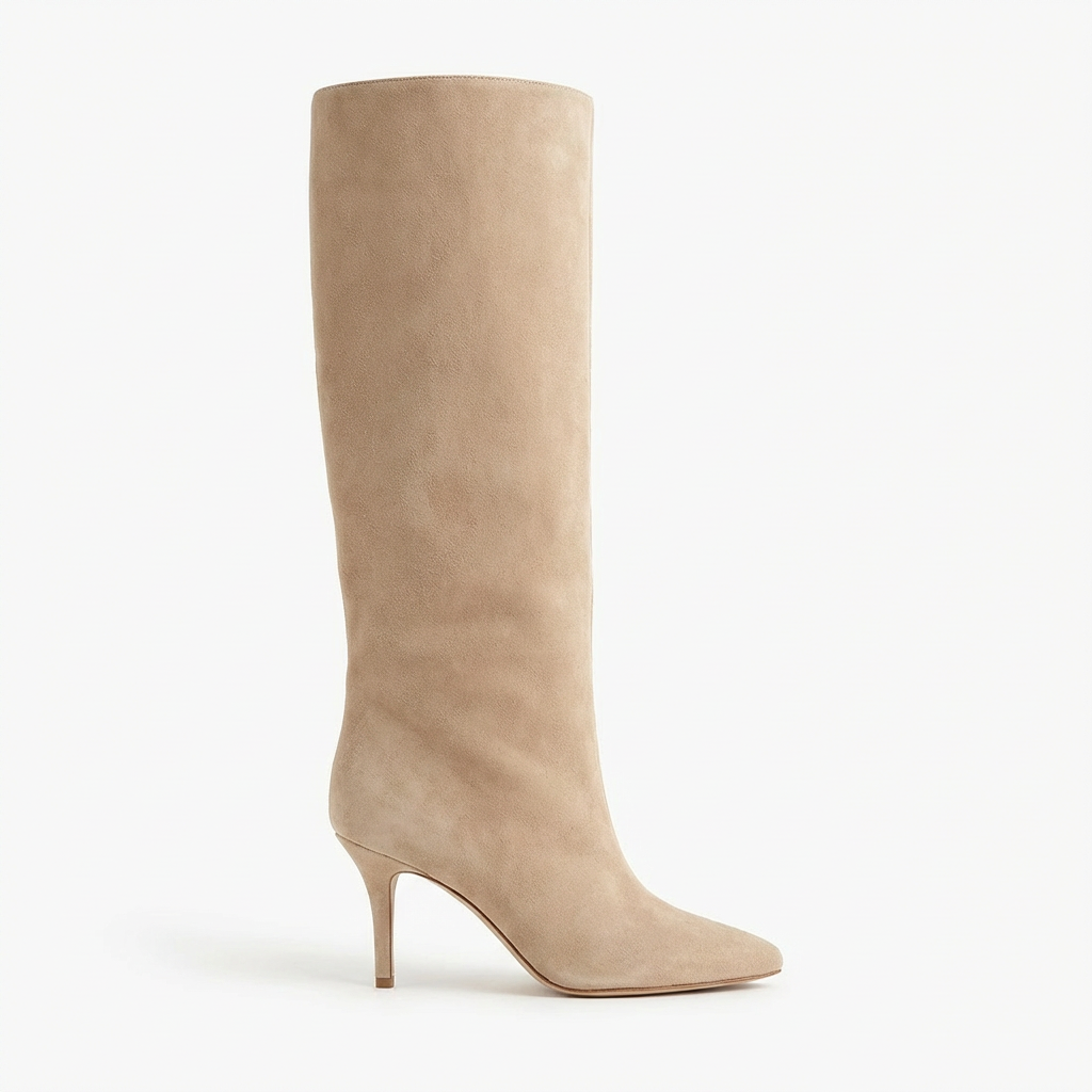 Sofia – Bottes Beiges en Daim à Talon Fin