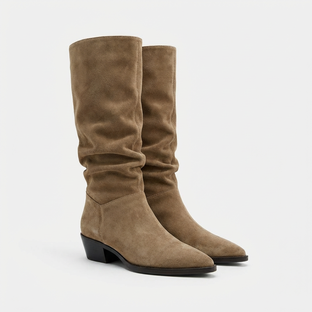 Jade – Bottes Beiges Effet Plissé